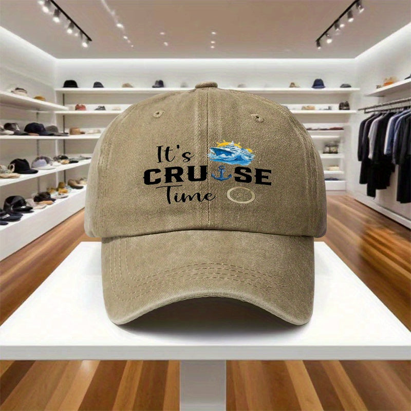 A Single Adjustable Baseball Cap Featuring a "CRUISE Time" Design, This Lightweight Printed Hat for Women And Sun Hat for Men Is a Perfect Gift for Travel, Parties, And Birthdays