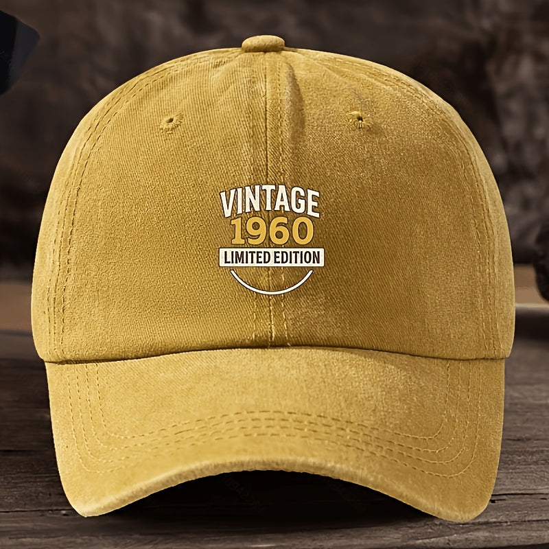 Men' Vintage 1960 Limited Edition Baseball Cap - Adjustable Snapback, Breathable Textile Fabric Hat Suitable for Outdoor & Casual Wear, Durable Retro Headgear with Cap, Hand Washable (Not Dry)