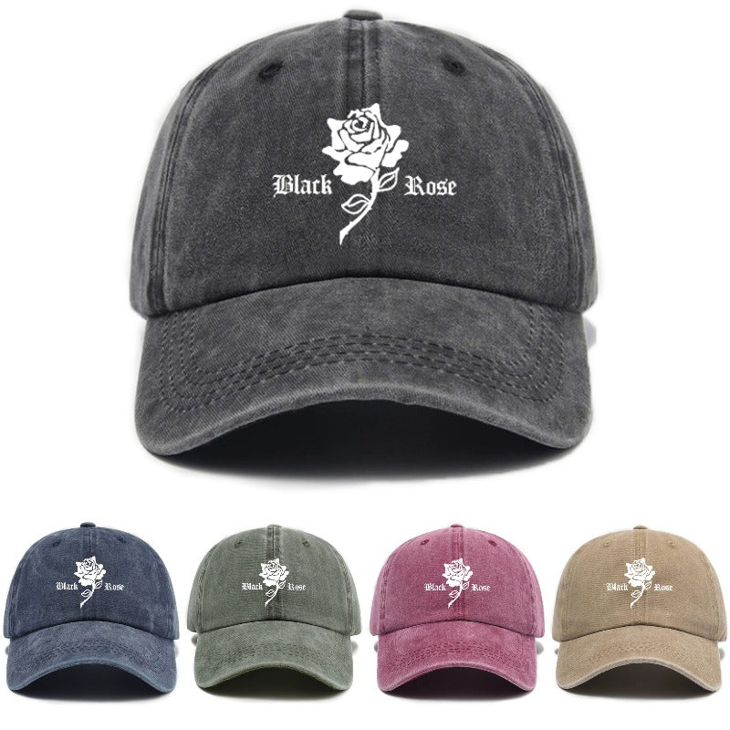 Vintage Washed Baseball Cap with Rose Print Decor, Casual Fit Suitable for Daily Streetwear, Adjustable Unisex Vintage Style Hat