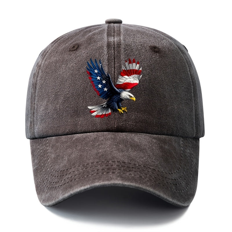 A Unisex Fashionable and Versatile Printed Baseball Cap Featuring a Spreading-winged Bald Eagle, a Classic Vintage Washed Outdoor Lightweight Curved-brim Hat, a Trucker Baseball Cap, Suitable for Casual Occasions Such as Outdoor Vacations
