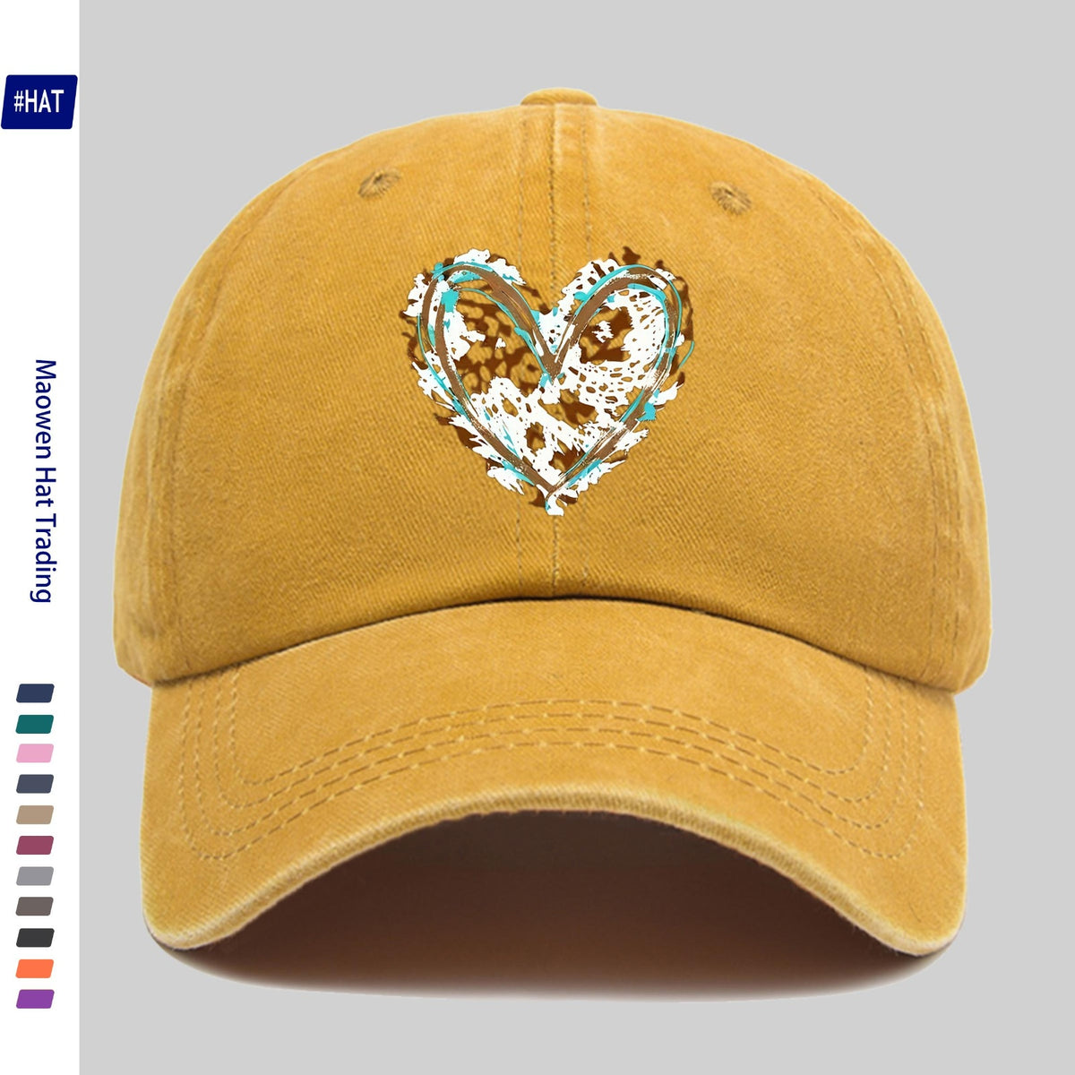 1 Adjustable Baseball Cap, Unisex, Versatile Street Style Fashion Printed Baseball Cap, Washed And Distressed Look Hat, Featuring a Fun Cartoon Heart Print Design, Comfortable And Lightweight, Vintage Street Skateboard Cap