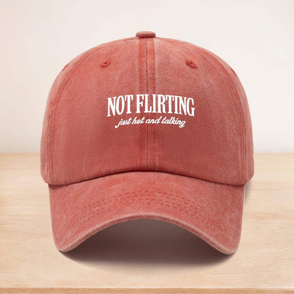 A Washed Baseball Cap with The Theme "NOT FLIRTING, " Suitable for Both Men And Women, Is a Versatile Street Fashion Hip-Hop Cap That Can Be Worn in All Seasons. The Soft-Top Design Is Comfortable And Doesn'T Press on The Head