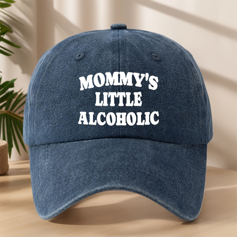 MOMMY's LITTLE ALCOHOLIC High-Quality Printed Baseball Cap, Classic Washed Distressed Vintage Curved Brim Hat for Outdoor Leisure, Sports, Running, Mountaineering, Camping, Fishing. Soft, Comfortable, Sweat-Absorbent, Breathable Duckbill Cap.  Street