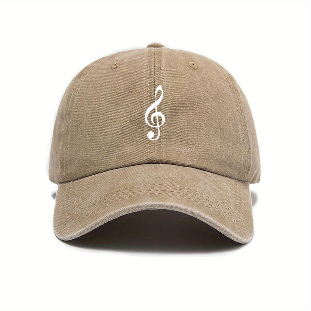 Unisex Adjustable Baseball Cap with Treble Clef Print, Urban Retro Washed Design, Available in 5 Colors (Black/Dark Gray/Purple/Mustard Green/Midnight Blue), Outdoor Casual Hat, Street Fashion, Breathable Fabric, Vintage Style
