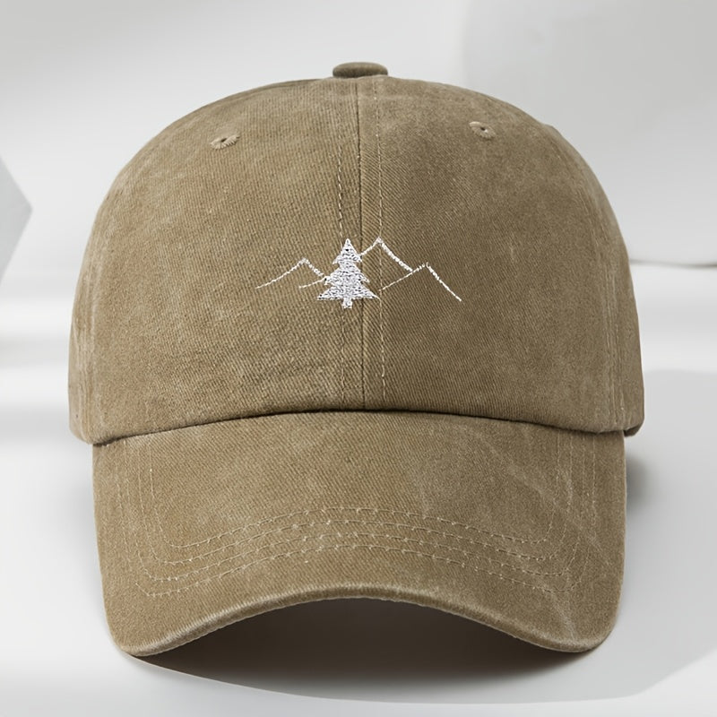Fun Pine Tree And Mountain Peak Print Embroidered Baseball Cap Outdoor Men'S Casual Sports Adjustable Baseball Cap