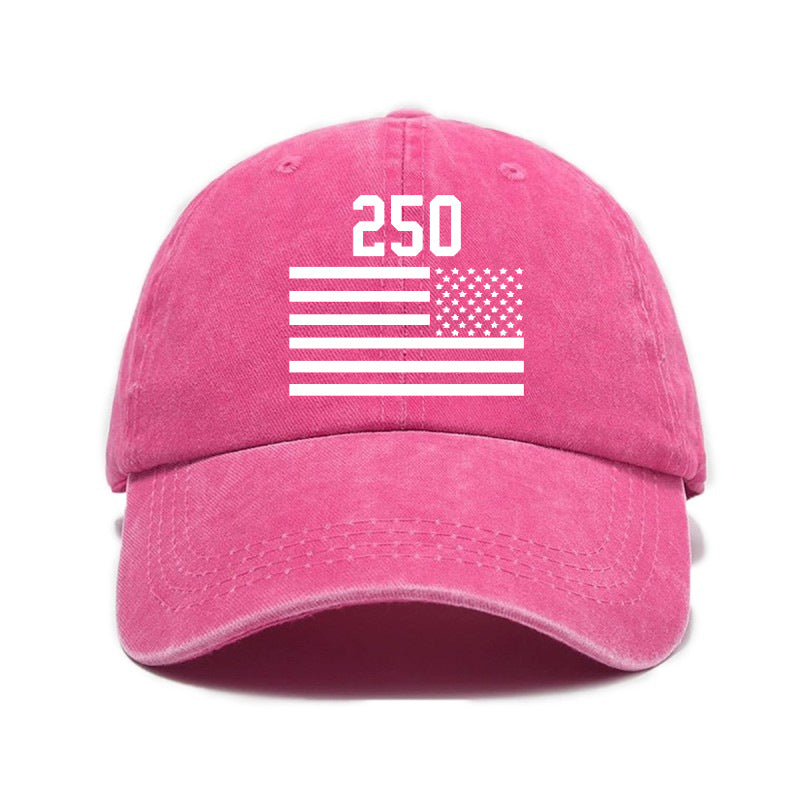 Washed Distressed Printed Baseball Cap Adult All-Match Vintage 250Th Anniversary Print Washed Distressed Soft Brim Sun Hat Unisex Trendy Baseball Cap