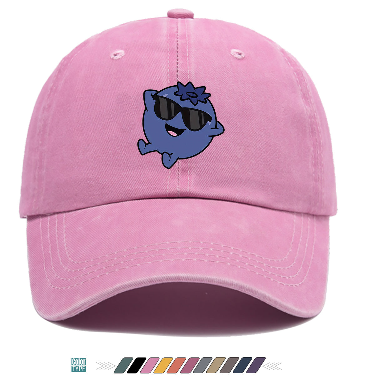 1pc Cartoon Blueberry Pattern Baseball Cap, Fun Sunglasses Flower Decoration, Comfortable And Breathable Sun Hat, Fashionable Cute Unisex Adjustable Dad Hat, Outing Hat, Best Friend Shopping Hat, Suitable for Picnics, Amusement Parks, Hiking