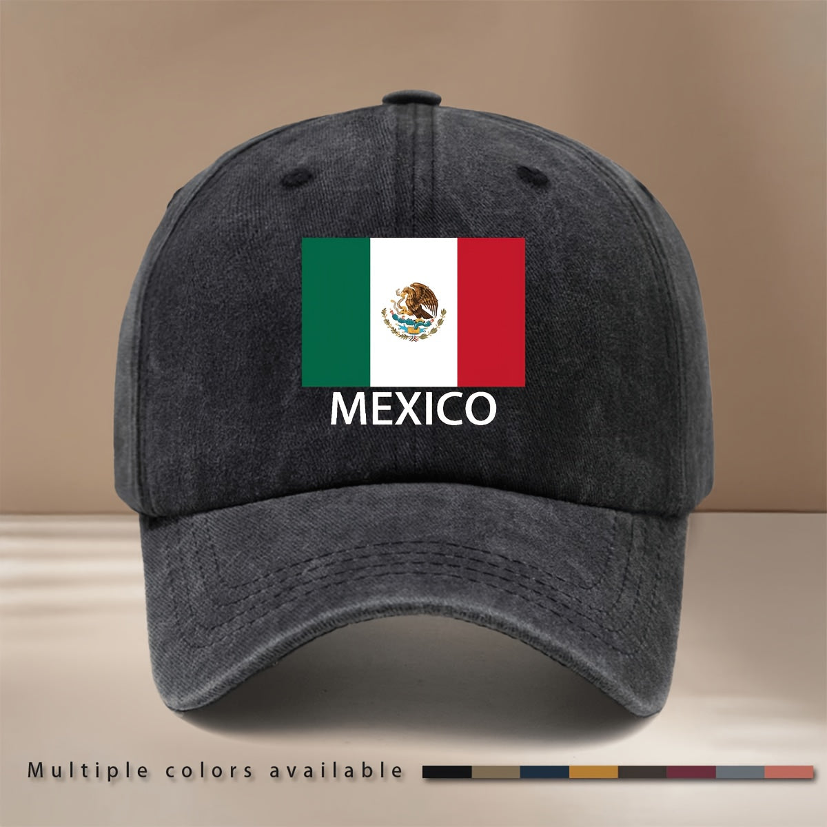 MEXICO Text Flag Print Pattern Baseball Cap for Vacation, Travel, Dinner Parties, and Camping. Six-Panel Hat with a Simple Textured Feel, Lightweight and Comfortable Curved Brim Cap. Unisex Casual Hat, Hip-Hop Hat with Adjustable Size, Relaxed Fit