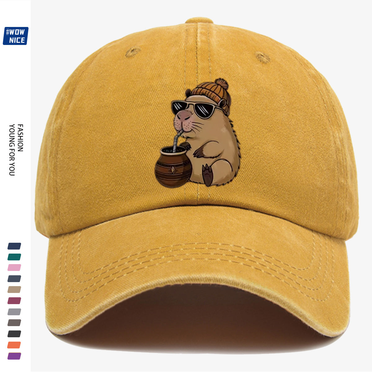 1pc Groundhog Wearing Sunglasses And Hat Drinking Beverage Fun Print Baseball Cap Unisex Slimming Fashion Casual Adjustable Size Daily Outing, Party, Travel, Shopping, Outdoor Activities All-Match Hat Holiday Birthday Gift Best Choice