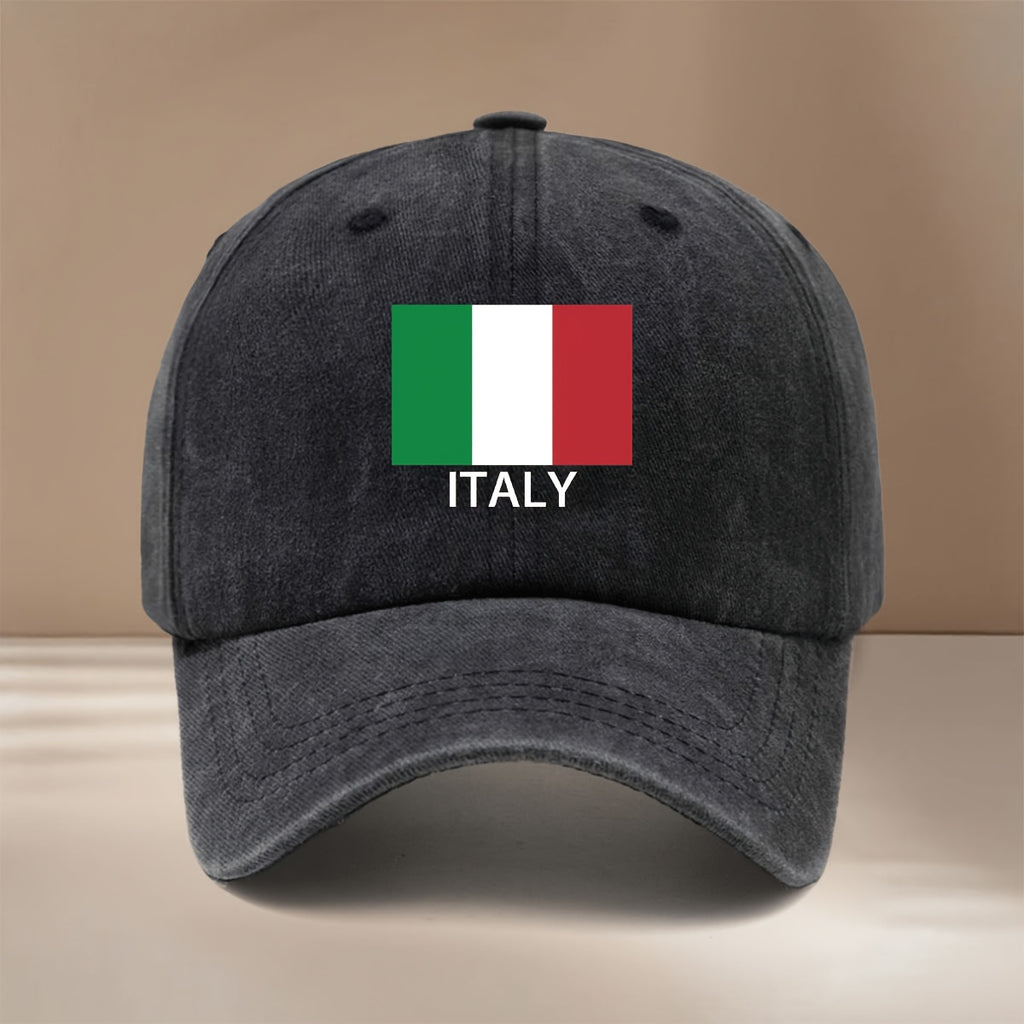 ITALY Letter Print Pattern Baseball Cap Unisex Curved Brim Hat Casual Texture 6-Panel Cap Fashion Lightweight Duckbill Cap Leisure Cap Hip-Hop Cap Vacation Travel Gathering Camping Matching Adjustable Size Easy Trendy All-Season Sports Event Support