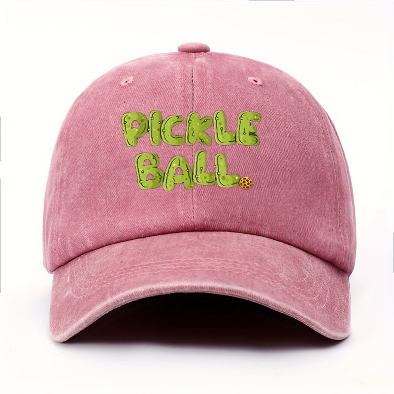 Retro Washed Baseball Cap with PLCKLE BALL Text. Solid Adjustable Design. Ideal for Outdoor, Casual Sports, And Couples