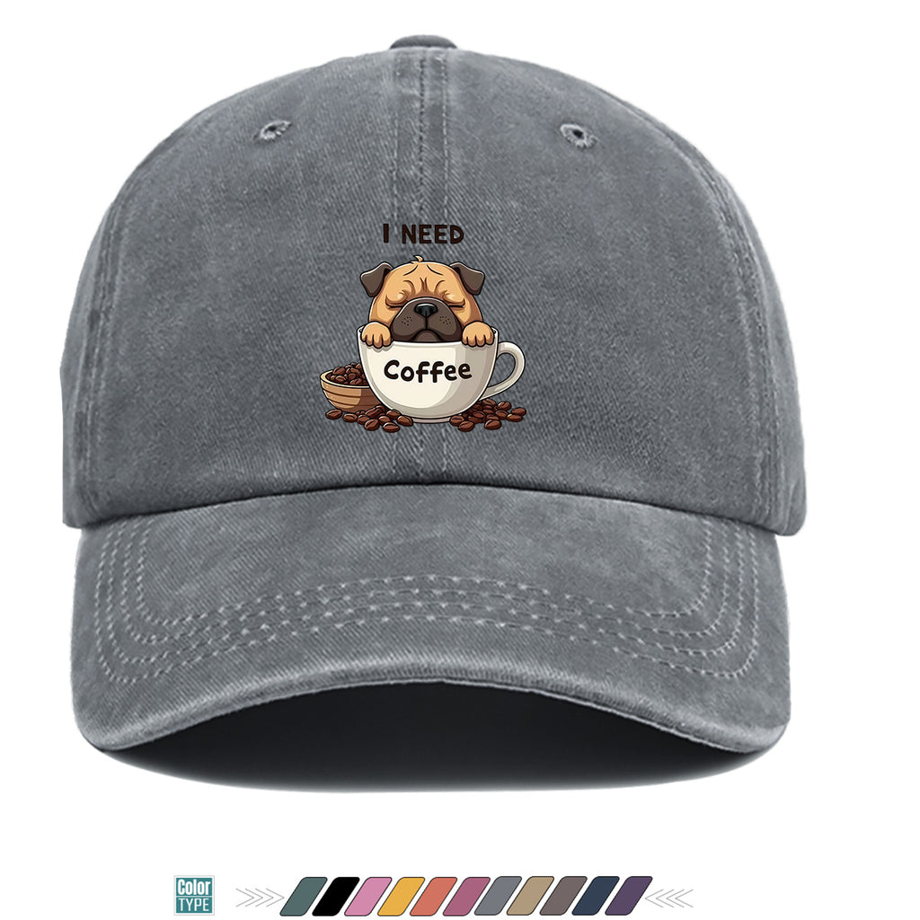 1pc 1pcs Pug "I Need Coffee" Trucker Hat - Adjustable Unisex Baseball Cap with Pug Dog Print & Coffee Cup, Breathable Sun Hat Suitable for Coffee Lovers, Outdoor, Hiking, Gifts for Men & Women, for Working People, Birthday Present