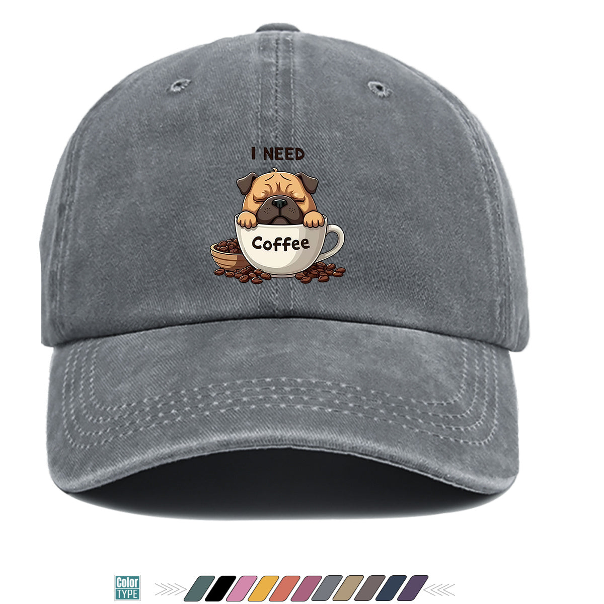 1pc 1pcs Pug "I Need Coffee" Trucker Hat - Adjustable Unisex Baseball Cap with Pug Dog Print & Coffee Cup, Breathable Sun Hat Suitable for Coffee Lovers, Outdoor, Hiking, Gifts for Men & Women, for Working People, Birthday Present