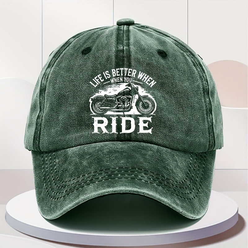 Men'S Retro Motorcycle Cap - Adjustable Snapback Hat Featuring 'Life Is Better When You Ride' And a Motorcycle Design - Lightweight Vintage Biker Hat for Motorcyclists - Casual And Riding Apparel - Offered in Black, Blue, Brown, Grey
