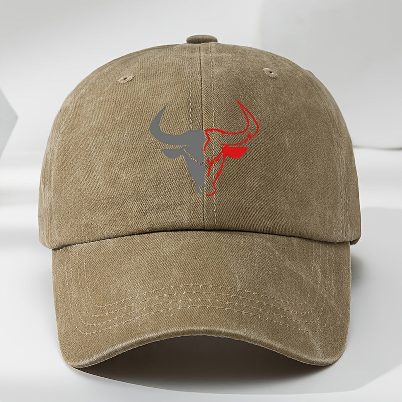 MAKEFGE Vintage Washed Bull Head Baseball Cap - Soft Top, Sweat Absorbent, Breathable, Hat for Outdoor Sports & Casual Wear, Casual Hat | Funky Fashion Accessory | Polyester Fiber Cap