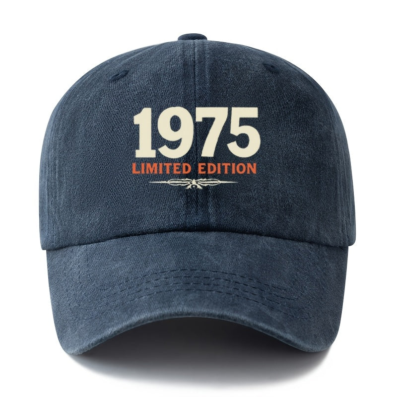 A Unisex, Fashionable and Versatile Printed 1975 LIMITED EDITION Baseball Cap, a Classic Retro Washed Outdoor Lightweight Curved Brim Cap, Suitable for Outdoor Vacations, Travel, Camping, and Other Casual Occasions, a Hip-hop Cap for Holiday Parties,