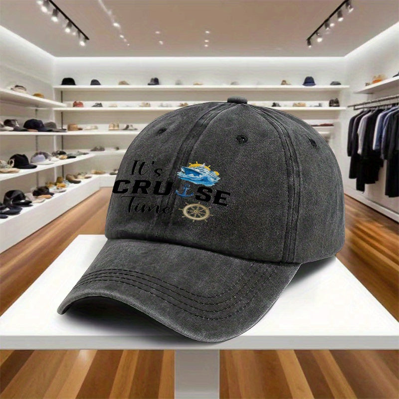 A Single Adjustable Baseball Cap Featuring a "CRUISE Time" Design, This Lightweight Printed Hat for Women And Sun Hat for Men Is a Perfect Gift for Travel, Parties, And Birthdays