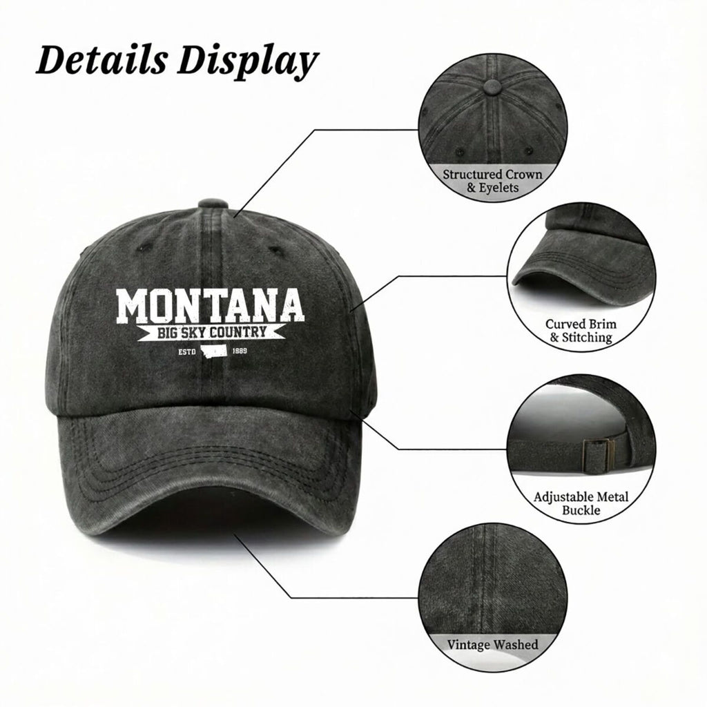 Montana Travel Inspired Big Sky Country Text Design Summer Breathable Universal Trucker Hat Men's Outdoor Fishing Sun Hat Women's Sports Running Printed Baseball Cap Trendy