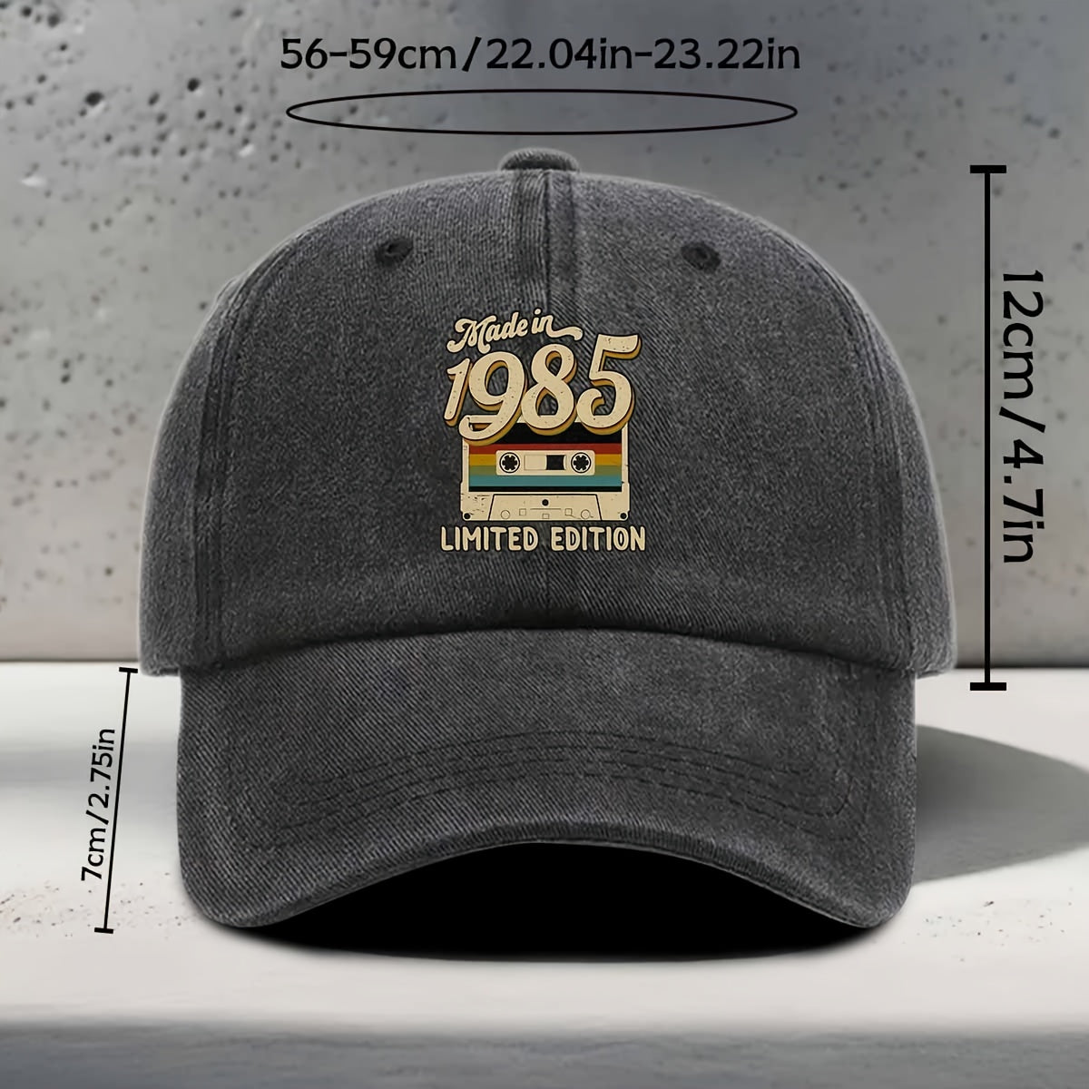 Women'S Baseball Cap English Print Made in 1985 Recording Tape Element Pattern Classic Retro Nostalgic Style Trendy Fashion Casual Easy Versatile Unisex Duckbill Hat Daily Outing Outdoor Sports Travel Vacation Camping Picnic Party Library Coffee Sho