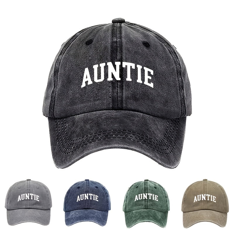 White "AUNTIE" Printed Collegiate Baseball Cap - Lettering for Teacher Gifts, Back-to- & Graduation, Comfortable Casual Hat with Auntie, Hand Washable for Daily Wear & Special Events