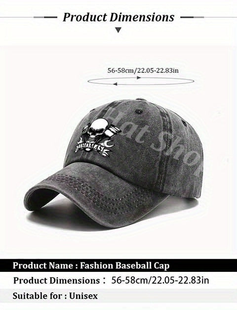 Industrial-Style Skull Baseball Cap Featuring A Skull Wrench Design Tough Guy Aesthetic, Outdoor Adventure, Motorcycle Repair