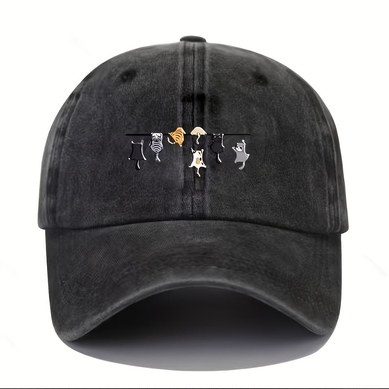 7 Cats Cartoon Print Baseball Cap Men'S Outdoor Duckbill Cap Trendy Versatile Sun Hat