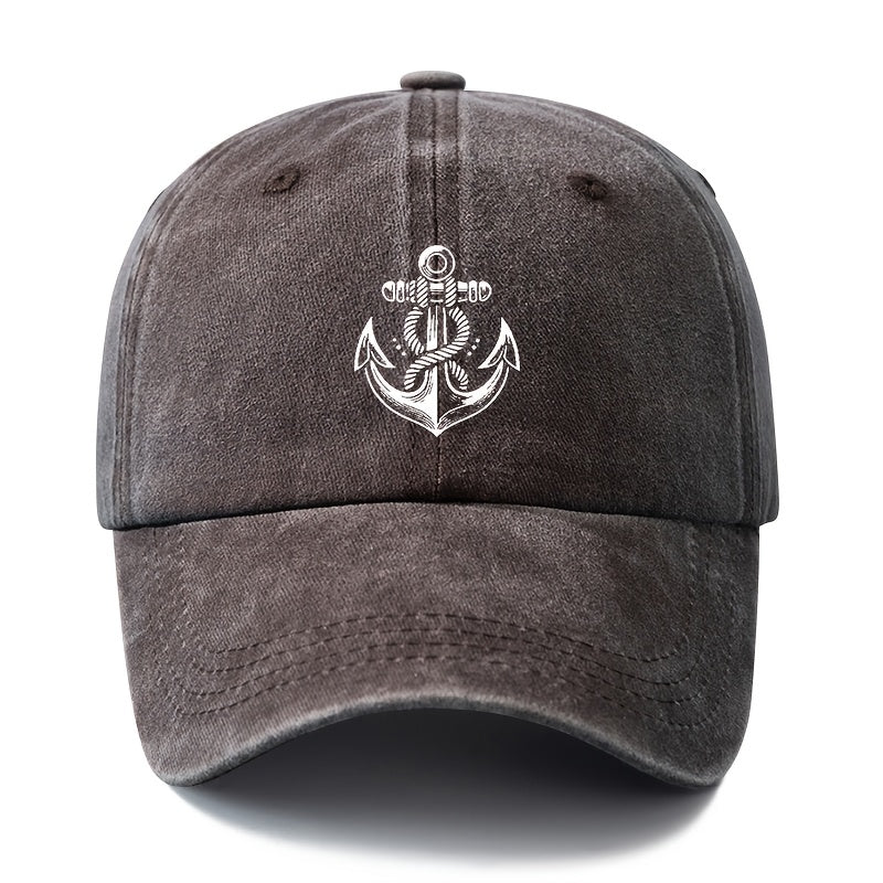 Unisex, Fashionable And Versatile Printed White Anchor Baseball Cap, Classic Retro Washed Outdoor Lightweight Curved Brim Cap, Trucker Baseball Cap, Suitable for Outdoor Vacations, Travel, Camping, And Other Casual Occasions, Hip-Hop Style Cap