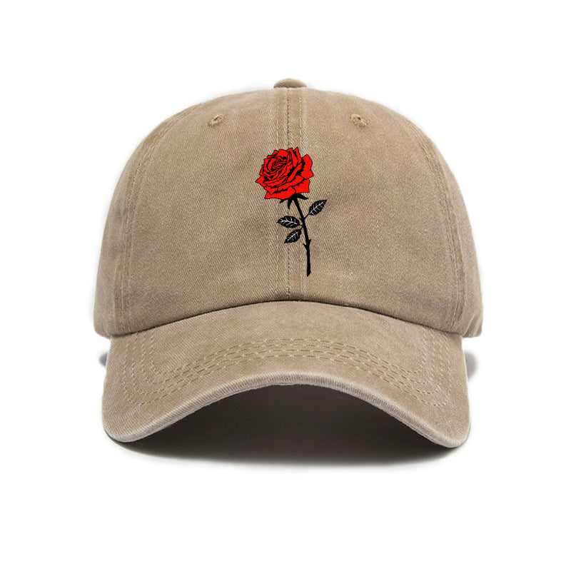 Washed Distressed Printed Baseball Cap Adult Easy Casual Style Rose Flower Print Washed Distressed Soft Top Vintage Baseball Cap Unisex All-Match Hat