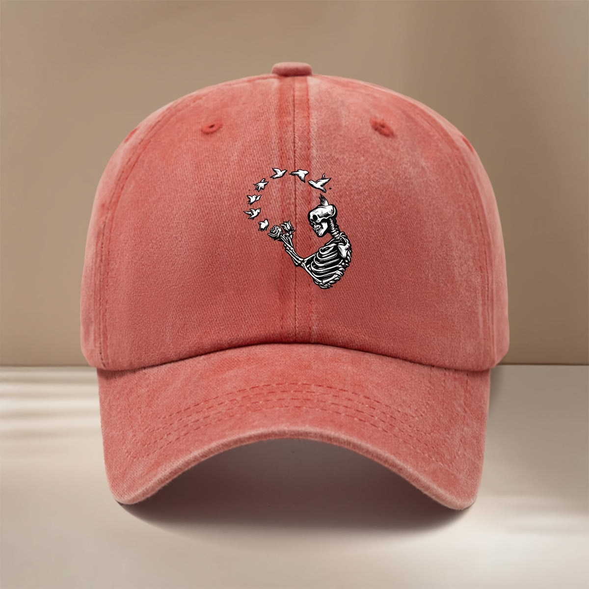 A Relaxed Six-Panel Baseball Cap Featuring a Skull And Bird Design, Suitable for Both Men And Women. This Vintage-Style Hat Is Perfect for Parties, Camping, And Hip-Hop Outfits. It'S Lightweight, Stylish, And Has a Comfortable Fit