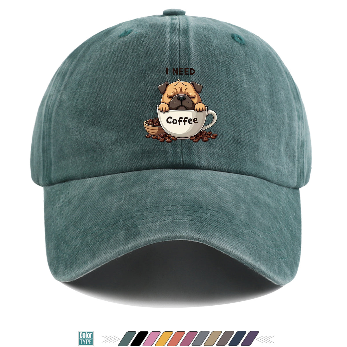 1pc 1pcs Pug "I Need Coffee" Trucker Hat - Adjustable Unisex Baseball Cap with Pug Dog Print & Coffee Cup, Breathable Sun Hat Suitable for Coffee Lovers, Outdoor, Hiking, Gifts for Men & Women, for Working People, Birthday Present