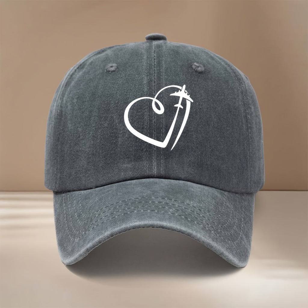 Airplane Line Heart Pattern Baseball Cap Comfortable Fashion Hip-Hop Hat Unisex Casual Hat for Parties, Camping, And Casual Outfits, Easy Curved Brim Cap, Lightweight Duckbill Cap, Individual All-Match Trendy Cool Six-Panel Cap, Versatile Style