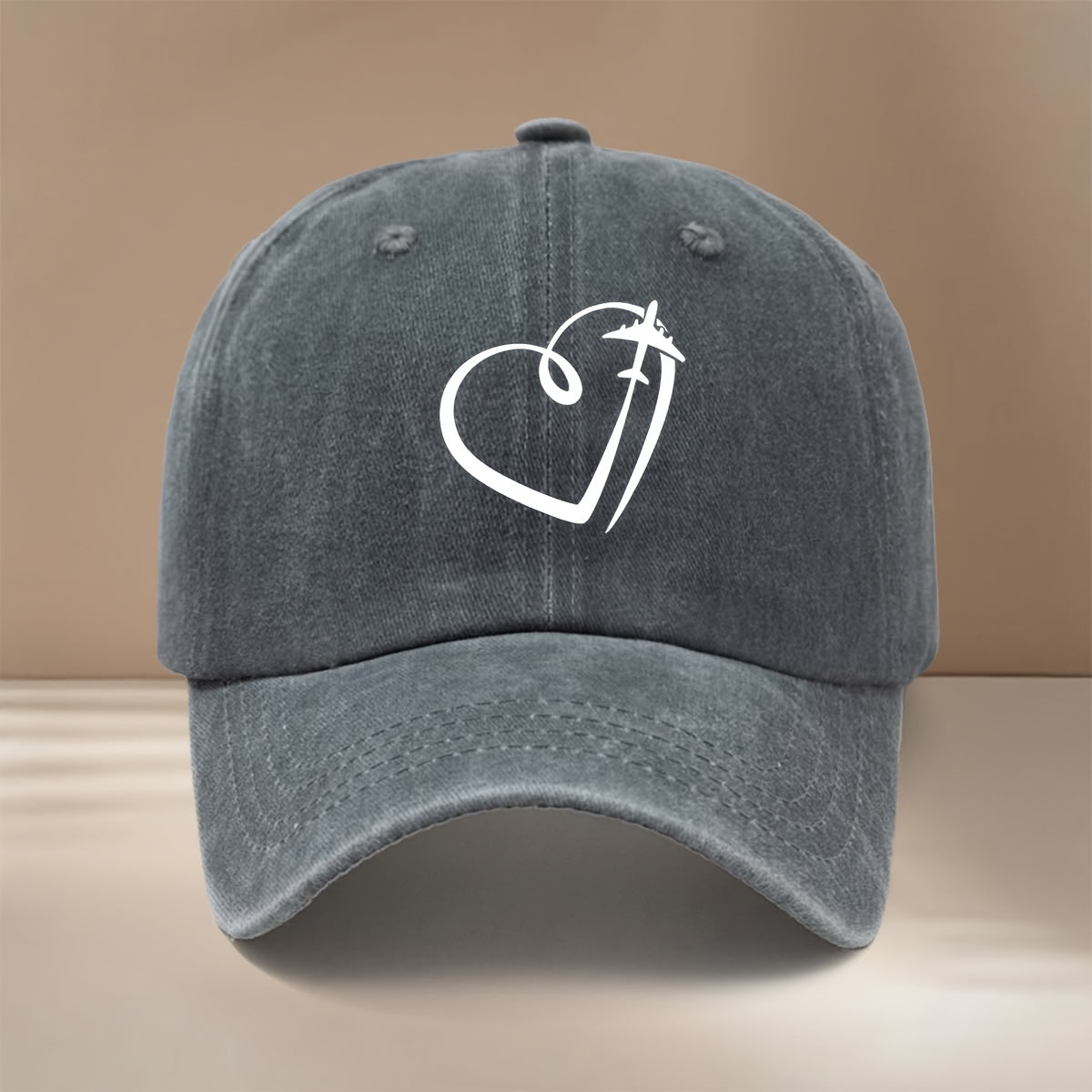 Airplane Line Heart Pattern Baseball Cap Comfortable Fashion Hip-Hop Hat Unisex Casual Hat for Parties, Camping, And Casual Outfits, Easy Curved Brim Cap, Lightweight Duckbill Cap, Individual All-Match Trendy Cool Six-Panel Cap, Versatile Style