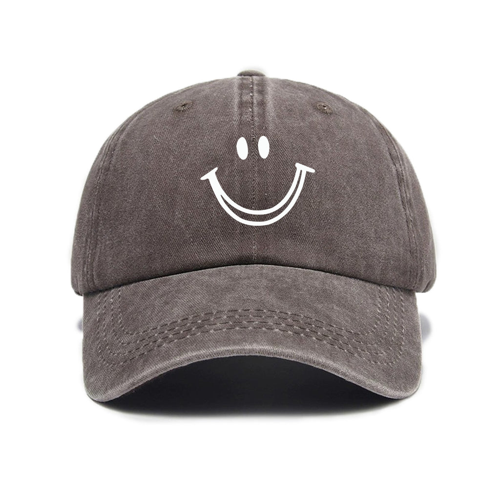 1 Washed Distressed Print Baseball Cap, Adult Versatile Casual Style, Joyful Face Print Washed Distressed Soft Crown Outdoor Sun Baseball Cap for Men and Women