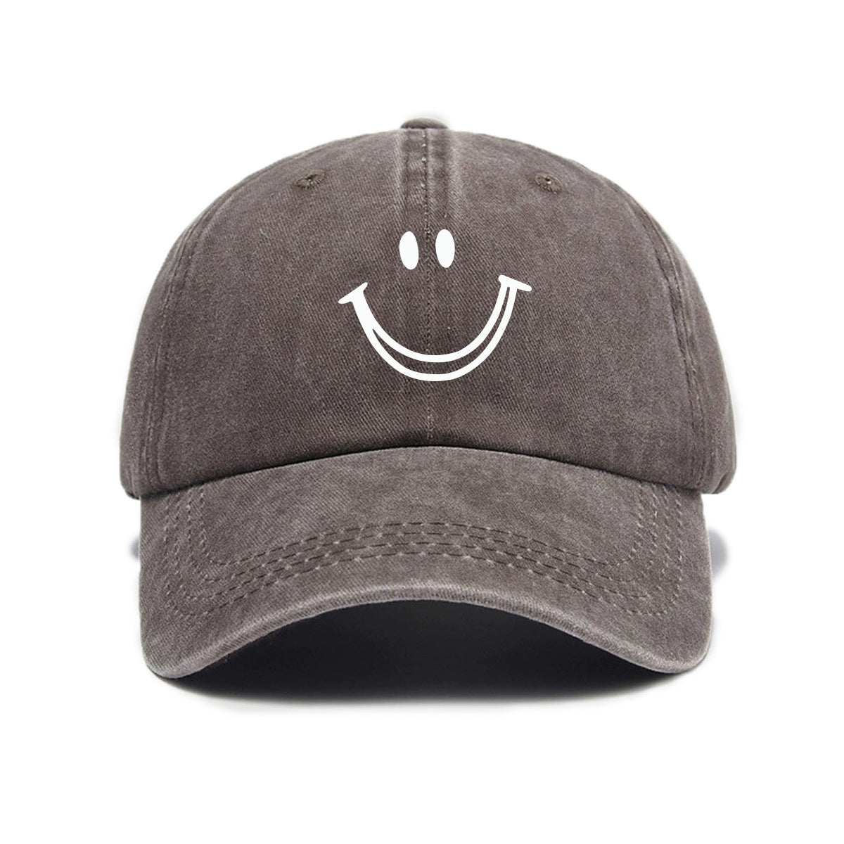 1 Washed Distressed Print Baseball Cap, Adult Versatile Casual Style, Joyful Face Print Washed Distressed Soft Crown Outdoor Sun Baseball Cap for Men and Women