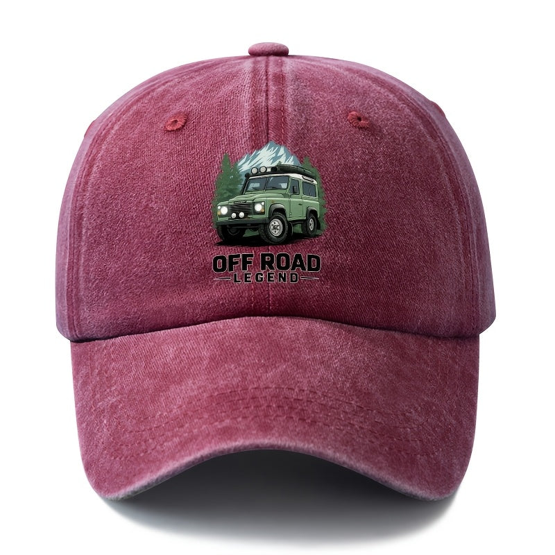 A Unisex Fashionable and Versatile Printed Off-road Vehicle Baseball Cap, Featuring a Classic Vintage Washed Outdoor Lightweight Curved Brim. This Trucker Baseball Cap Is Suitable for Casual Occasions Such as Outdoor Vacations, Travel, and Camping.