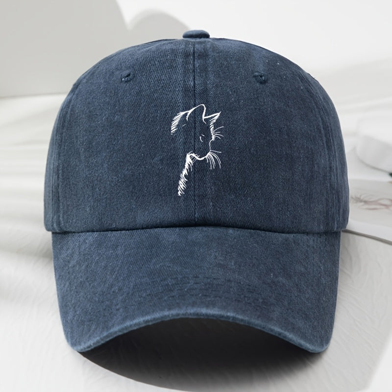 Unisex Vintage Cat Ear Baseball Cap, Trendy And Versatile, Comfortable And Breathable, Sun-Protective Hat for Outdoor Sports, Adjustable Lightweight Polyester Fiber in Classic Black