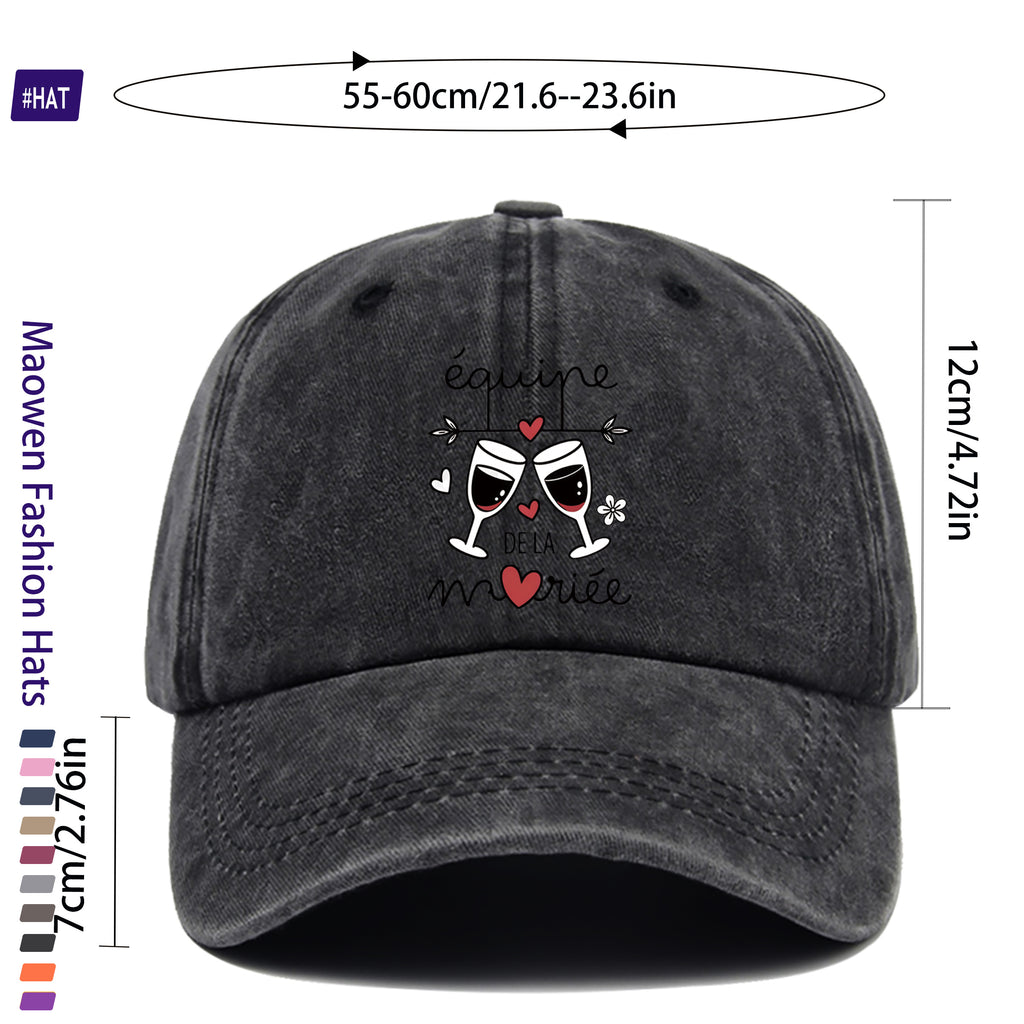 1pc Vintage Distressed Adjustable Sports Cap, Featuring a Stylish Wine Glass And Heart Decorative Pattern, with a Distressed Washed Cap Body And Fashionable Printed Design. It Is an Outdoor Casual Cap, a Fashionable Printed Breathable Baseball Cap