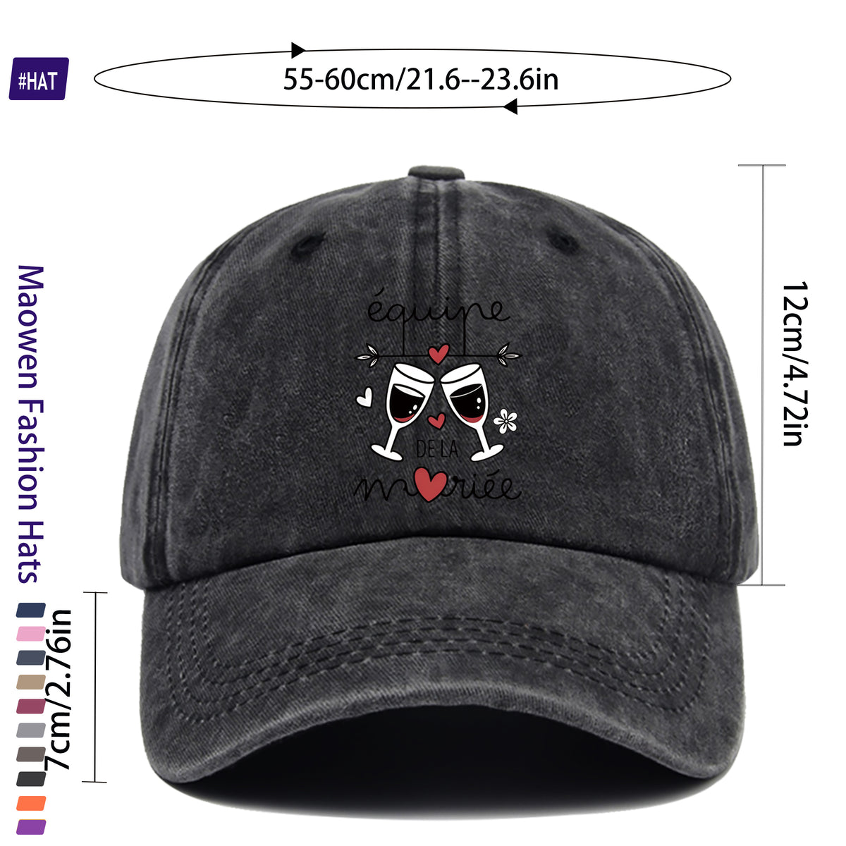1pc Vintage Distressed Adjustable Sports Cap, Featuring a Stylish Wine Glass And Heart Decorative Pattern, with a Distressed Washed Cap Body And Fashionable Printed Design. It Is an Outdoor Casual Cap, a Fashionable Printed Breathable Baseball Cap