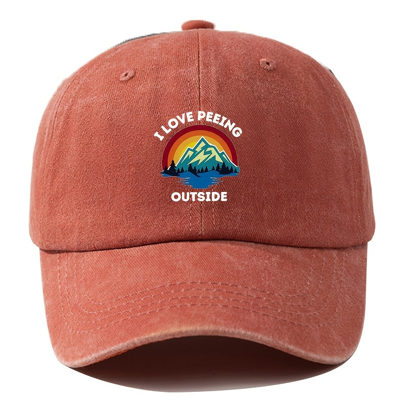 A Printed Washed Vintage Unisex Baseball Cap, Adjustable, in European and American Fashion, Featuring a Duckbill Style, Suitable for Outdoor Camping, Travel, Parties, Hip-hop, and Curved-brim Designs, Making It a Trendy Baseball Cap