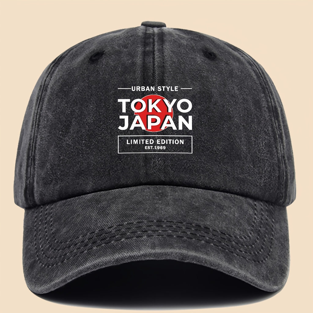 1pc Tokyo Japan City Style Printed Baseball Cap, Unisex, Printed Design, Solid Color Minimalist Vintage Curved Brim Dad Hat, Adjustable Size, All-Season Sun Hat, Suitable for Cycling, Fishing, Hunting, Teen Couple Skateboard Cap, Ideal Gift