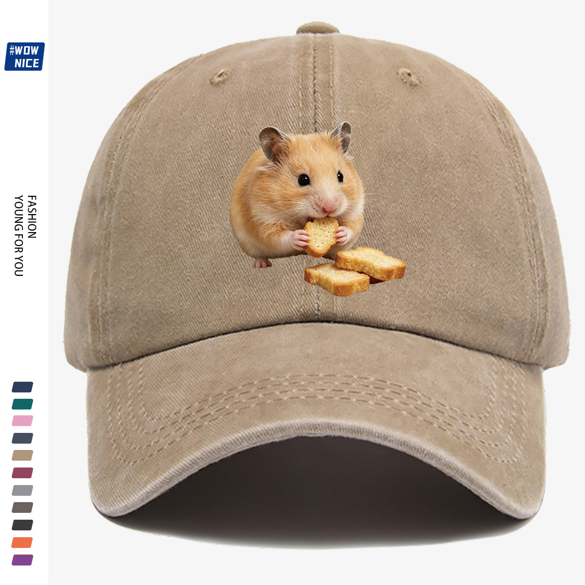 1pc Light Brown Hamster Holding Bread Slice Cute Printed Baseball Cap, Soft And Skin-Friendly Baseball Cap, Lively And Adorable Eye-Catching Men'S Women'S Baseball Cap, Adjustable Size, Casual Daily Hat, Commuting And Shopping Hat
