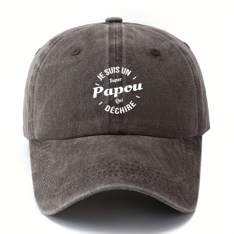 Unisex Fashion Versatile Printed Letter Papou Baseball Cap, Classic Retro Washed Outdoor Lightweight Curved Brim Cap, Trucker Baseball Cap, Suitable for Outdoor Vacations, Travel, Camping, And Other Leisure Occasions