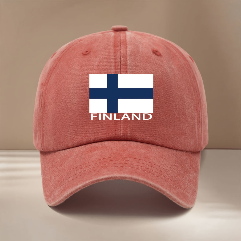 FINLAND Text Flag Print Pattern Baseball Cap, Relaxed Fit Duckbill Cap, Lightweight Textured Casual Hat, Simple and Stylish Hip-Hop Hat, Unisex Six-Panel Cap, for Vacation, Travel, Dinner Parties, Camping, Pair with Curved Brim Hat, Suitable for All