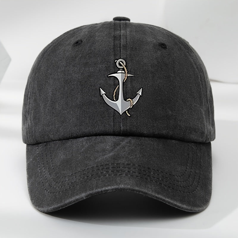 Vintage Anchor Print Baseball Cap - Adjustable, Soft Top Casual Hat for Men, Polyester