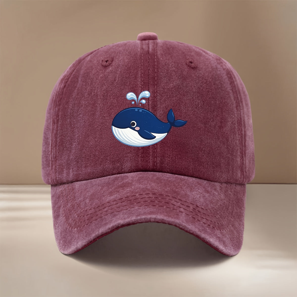This Is a Baseball Cap with a Whale Spouting Water Graphic Print. It Is a , Lightweight, and Adjustable Casual Hat Suitable for Both Men and Women. This Stylish and Trendy Snapback Cap Is Perfect for Outdoor Sports, Dinners, Camping, and Other