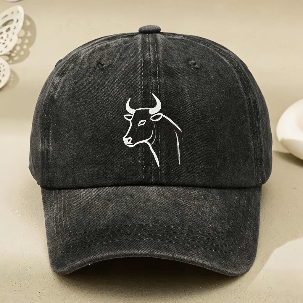 Bull Head Embroidery Baseball Cap for Men Vintage Street Style Casual Outdoor Anniversary Gift