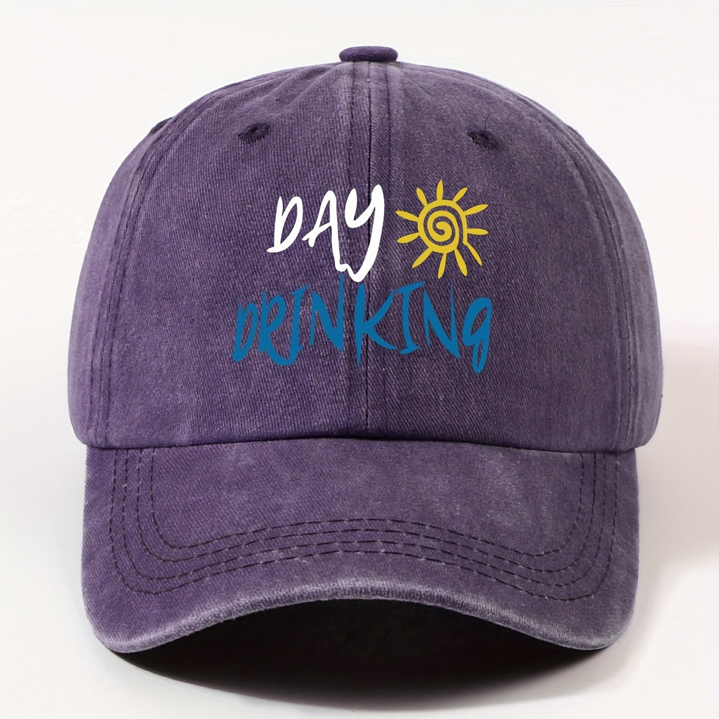 Retro Worn-Out Baseball Cap Featuring a "Daily Drink" Sun Design - Adjustable, Lightweight, Unisex Outdoor Hat Ideal for Biking, Everyday Use, And Festive Gatherings - Available in Various Colors (Black, Dark Gray, Pink, Military Green, Etc.)