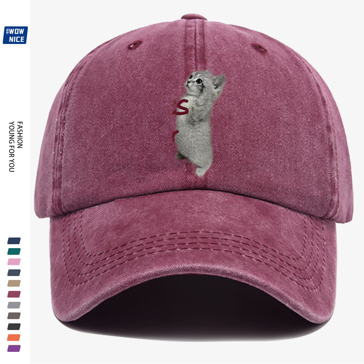 1pc "YES SIR" Text and Cute Kitten Print Baseball Cap, Unisex, Slimming Fit. Fashionable Casual Style, Adjustable Size. Suitable for Daily Outings, Shopping, Parties, Travel, and Outdoor Activities. Versatile and Practical, a Thoughtful Gift