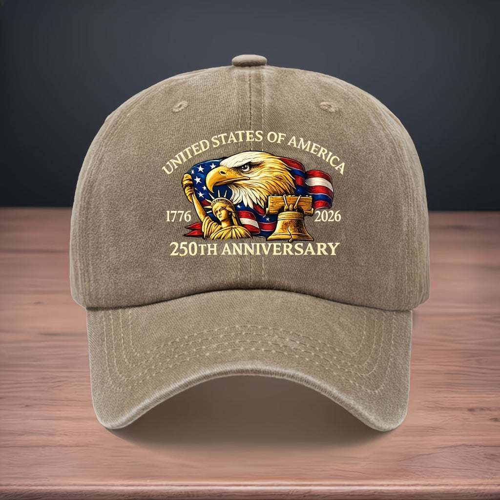 Printed to Commemorate the 250th Anniversary of the Founding of the United States 1776-2026. Baseball Cap with Statue of Liberty and Eagle Design. Curved Brim Cap. Washed and Distressed Duckbill Cap. Versatile and Comfortable Hip-hop Hat