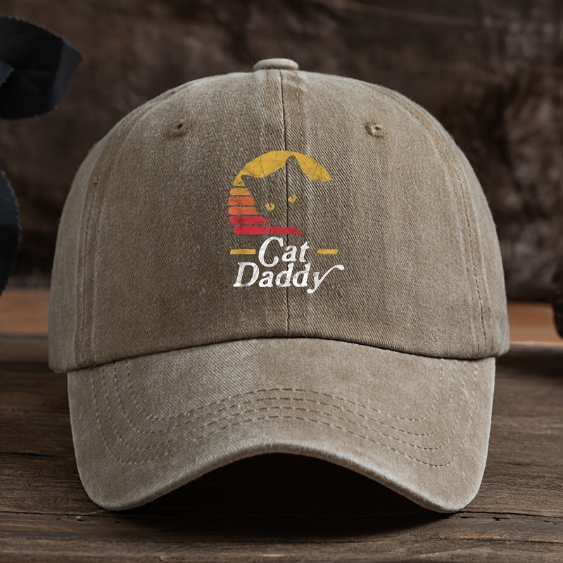Fun Cat Print Baseball Cap Classic Washed Distressed Retro Curved Brim Hat Outdoor Casual Sports Running Hiking Camping Fishing Hat Soft Comfortable Dad Hat Individual Street Rock Hip-Hop Hat